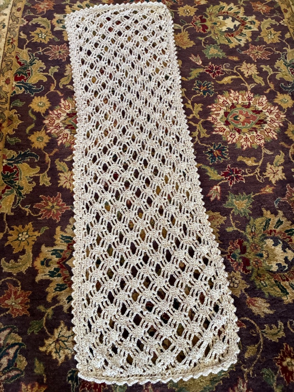 Crochet Handmade Open-Weave Crochet Shawl in Barley color